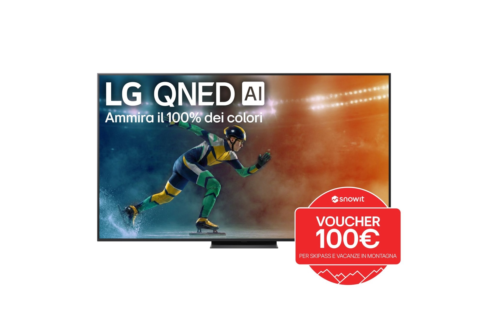 Vista frontale di una TV 65 pollici LG QNED evo AI QNED86 MiniLED 4K Smart TV 2025 65QNED86A6A con voucher snowit